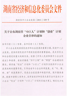 綠之韻集團(tuán)被評選為湖南省“小巨人”計(jì)劃企業(yè)